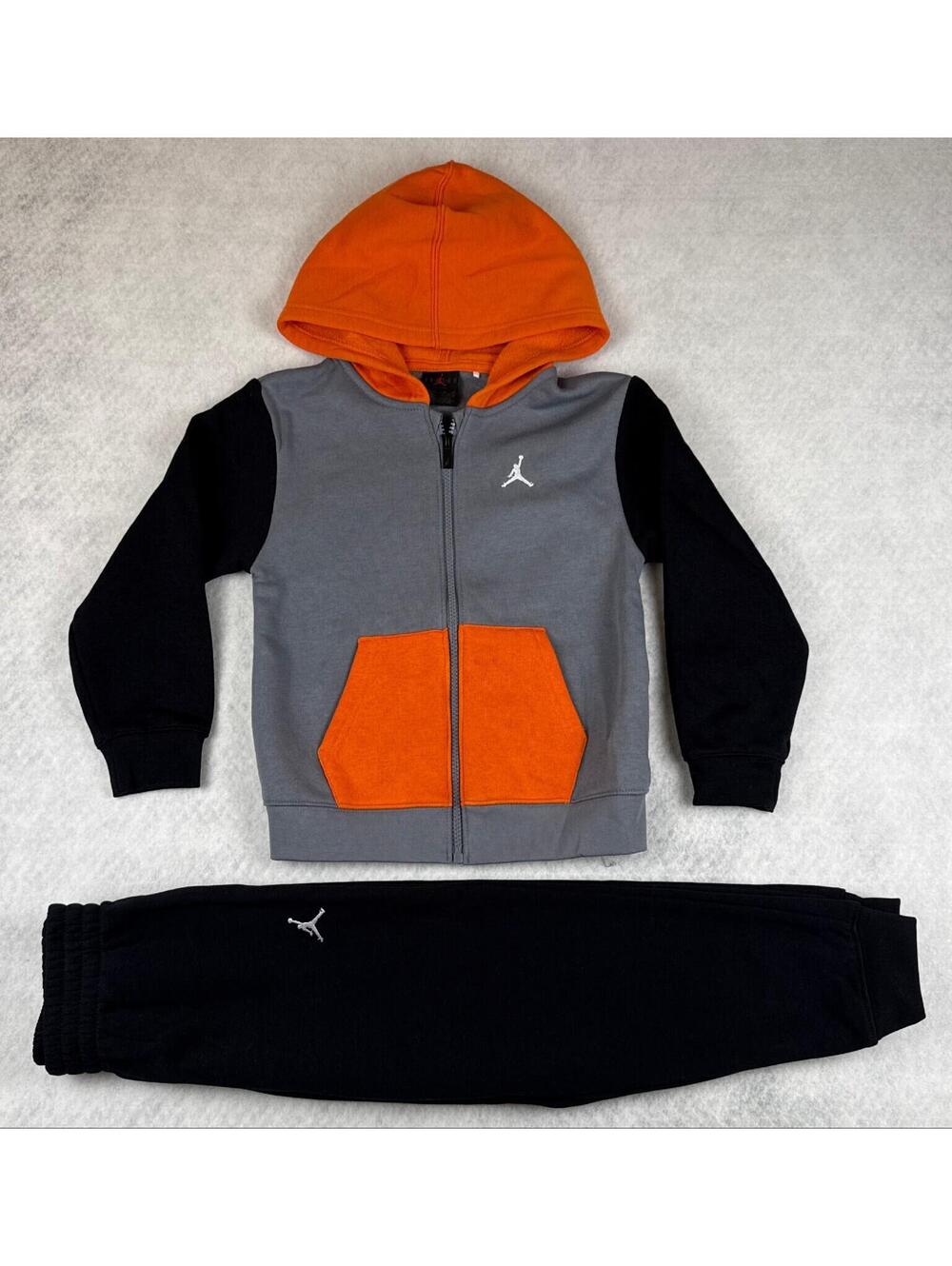 Jordan 4T Black Gray Orange 2 Piece Fleece Hoodie Tracksuit Set NWT